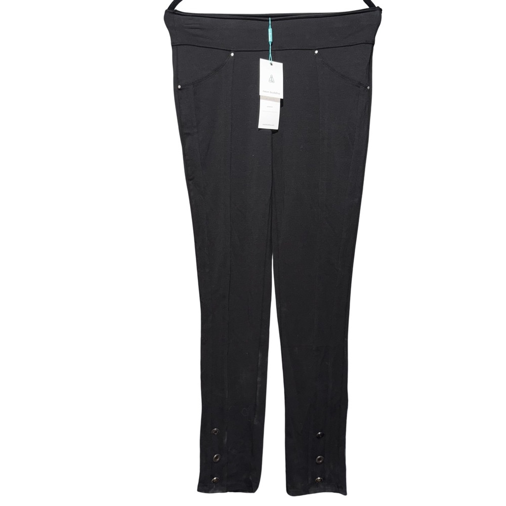 Neon Buddha Black Leggings with Slim Fit Button Accent Full-Length Design NWT
